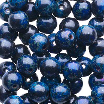 Czech Druk Beads Transparent Dark Blue Travertine