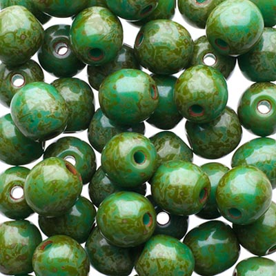 Czech Druk Beads Opaque Turquoise Travertine