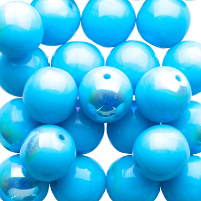 Czech Druk Beads Opaque Blue Turquoise AB