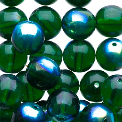 Czech Druk Beads Transparent Green AB
