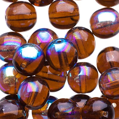 Czech Druk Beads Transparent Smoked Topaz AB