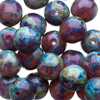 Czech Druk Beads Transparent Amethyst Travertine