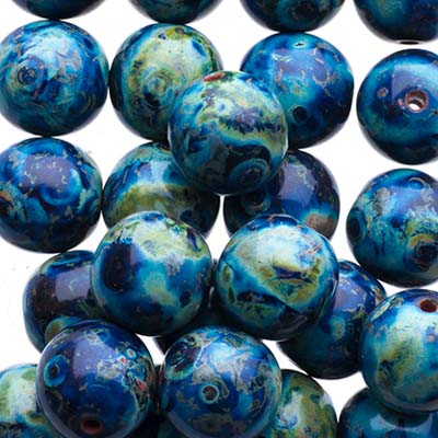 Czech Druk Beads Transparent Dark Blue Travertine