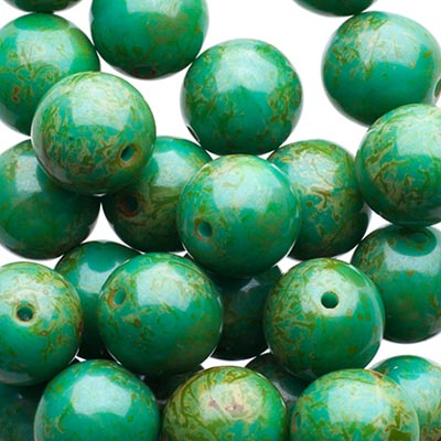 Czech Druk Beads Opaque Turquoise Travertine