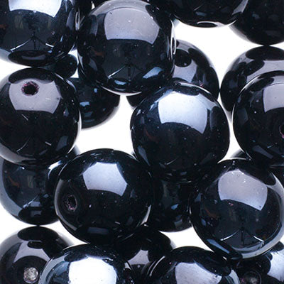 Czech Druk Beads Opaque Jet Hematite