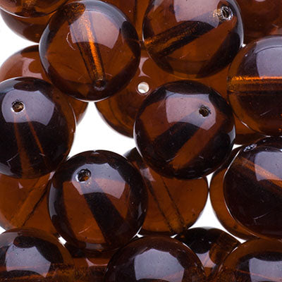 Czech Druk Beads Transparent Smoked Topaz