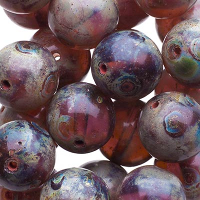 Czech Druk Beads Transparent Amethyst Travertine