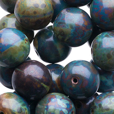 Czech Druk Beads Opaque Olivine Travertine