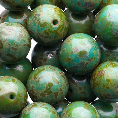 Czech Druk Beads Opaque Turquoise Travertine