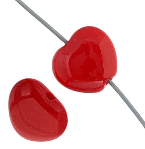 Glass Heart Bead 8mm Red