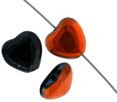 Glass Heart Bead 10mm Jet/Copper