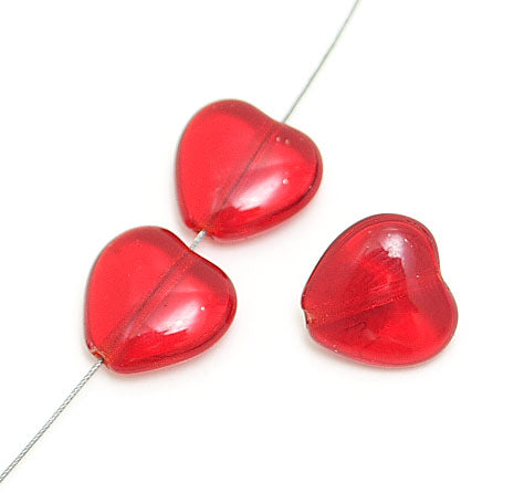 Glass Heart Bead 10mm Transparent Red