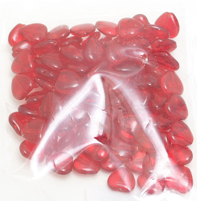 Glass Heart Bead 10mm Transparent Red