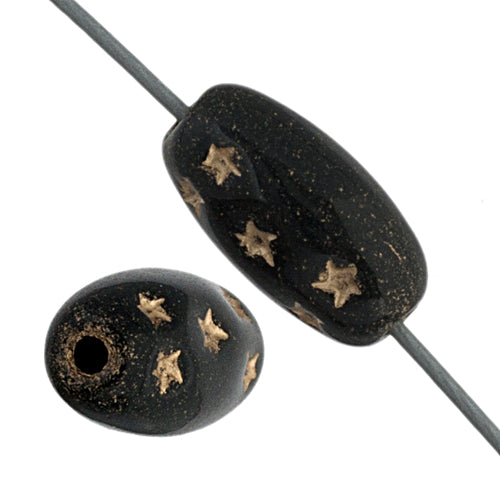 Glass Bead Oval 9mm with Gold Stars - Strung