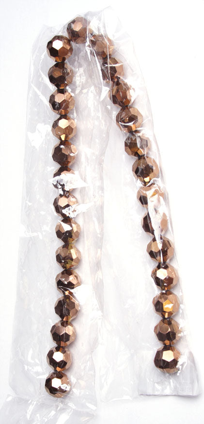 Glass Round Facetted Bead 8mm 16in Strand Bronze