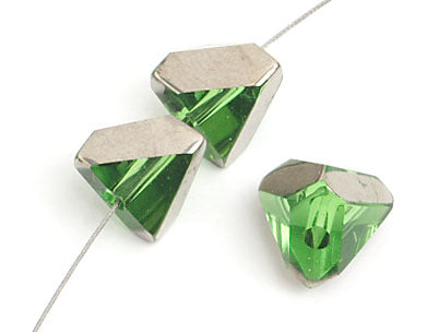 Glass Cut Pyramid Shape 6x6mm 16in Strung Green/Silver Iris