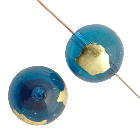 Glass Bead Round with Gold Leaf - 8" Strand