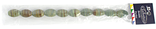 Glass Bead Oval 13x19mm 8in Strung (Approx.10pcs) Green Stripe