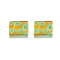 Glass Bead Square 8x10mm 8in Strung (Approx.20pcs) Turquoise Gold