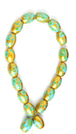 Glass Bead Oval 8x11mm 8in Strung (Approx.18pcs) Turquoise Gold