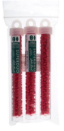 Matubo Czech Super Duo 2-Hole apx 22g vials  Coral Red Shades