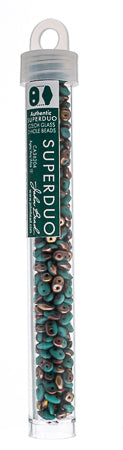 Matubo Czech Super Duo 2-Hole apx 22g vials  Turquoise Green Shades