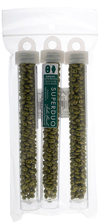 Matubo Czech Super Duo 2-Hole apx 22g vials  Opaque Green Shades