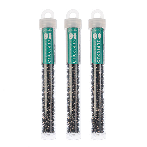 Matubo Czech Super Duo 2-Hole apx 22g vials  Opaque Jet Shades