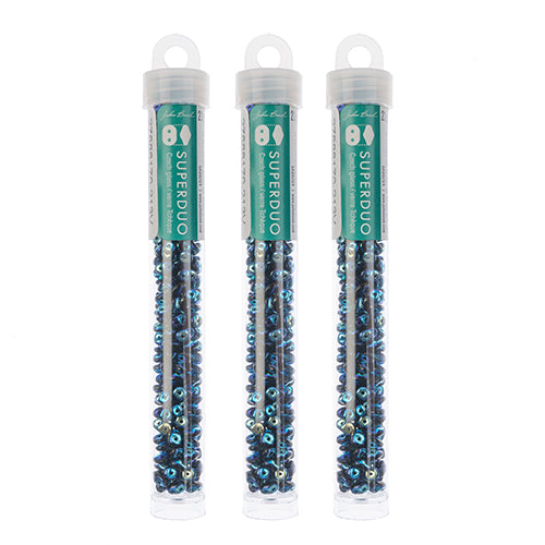 Matubo Czech Super Duo 2-Hole apx 22g vials  Opaque Jet Shades