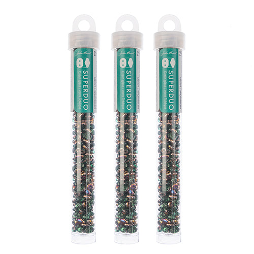 Matubo Czech Super Duo 2-Hole apx 22g vials  Emerald Shades