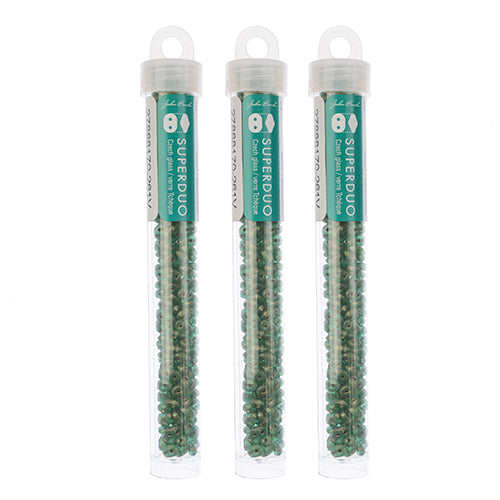 Matubo Czech Super Duo 2-Hole apx 22g vials  Emerald Shades