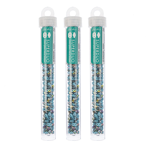 Matubo Czech Super Duo 2-Hole apx 22g vials  Turquoise Blue Shades