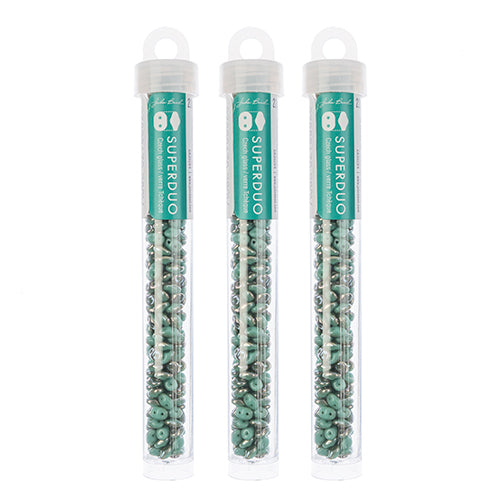 Matubo Czech Super Duo 2-Hole apx 22g vials  Turquoise Green Shades