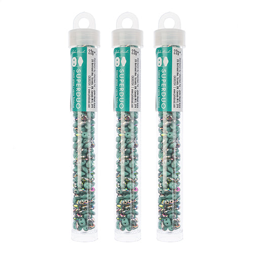 Matubo Czech Super Duo 2-Hole apx 22g vials  Turquoise Green Shades