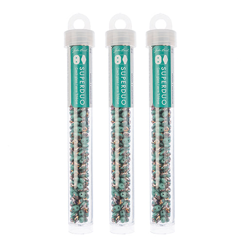 Matubo Czech Super Duo 2-Hole apx 22g vials  Turquoise Green Shades