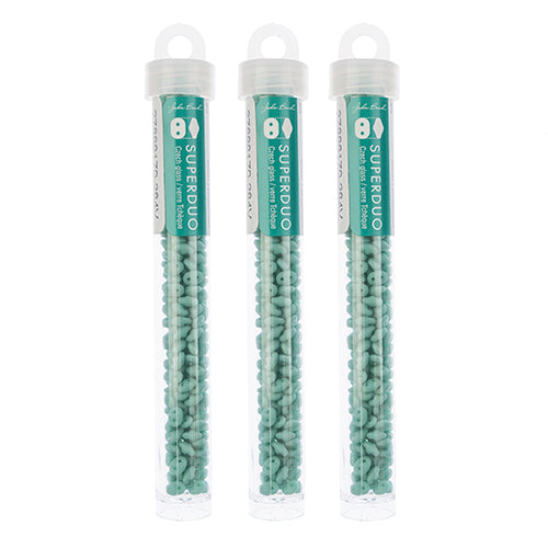 Matubo Czech Super Duo 2-Hole apx 22g vials  Turquoise Green Shades