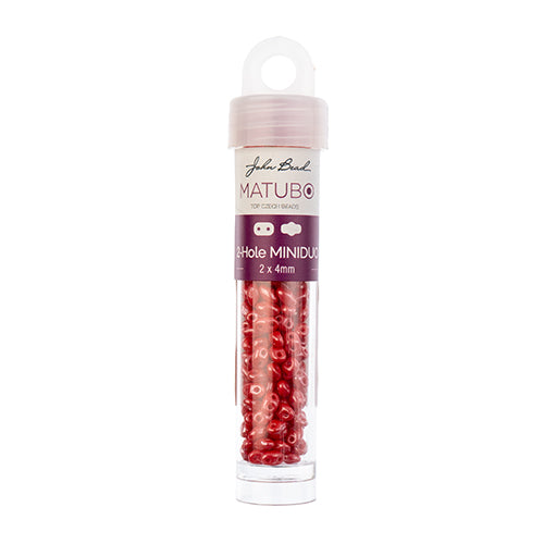 Matubo Czech Miniduo 2-Hole apx 13g Vials Opaque Coral Red