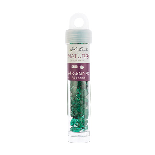 Matubo Czech Ginko 2-Hole apx. 12g vials Transparent Emerald