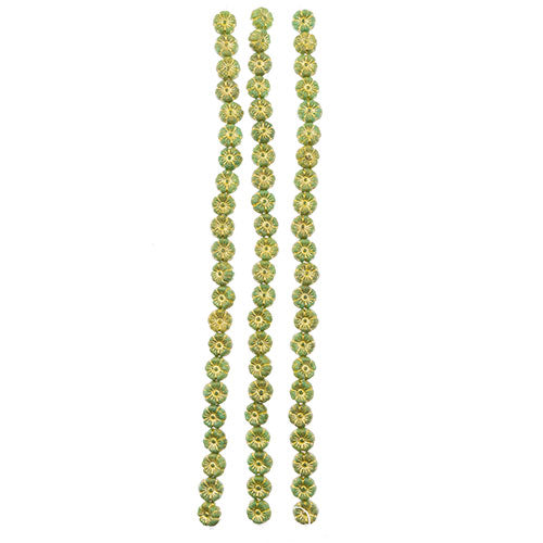 Czech Pressed Glass Flower Bead Strand 9mm Yellow on Turquoise 22pc