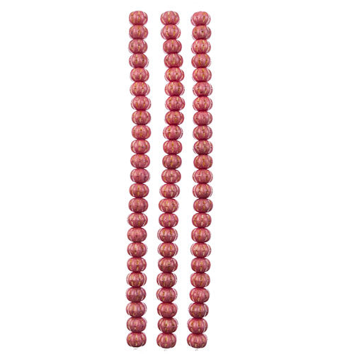 Czech Pressed Glass Pumpkin Bead Strand 8x11mm Rose Spotted on Alabaster White 23pc