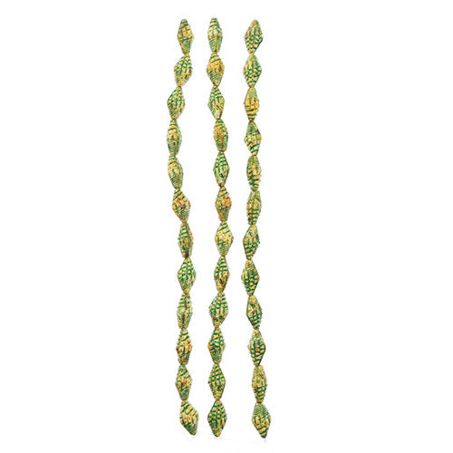 Czech Pressed Glass Seashell Bead Strand 16x8mm Green on Alabaster White 12pc