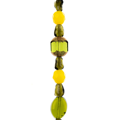 Czech Glass Beads 7in Strand Assorted Shape/ Size Green and Yellow Lemon Tree