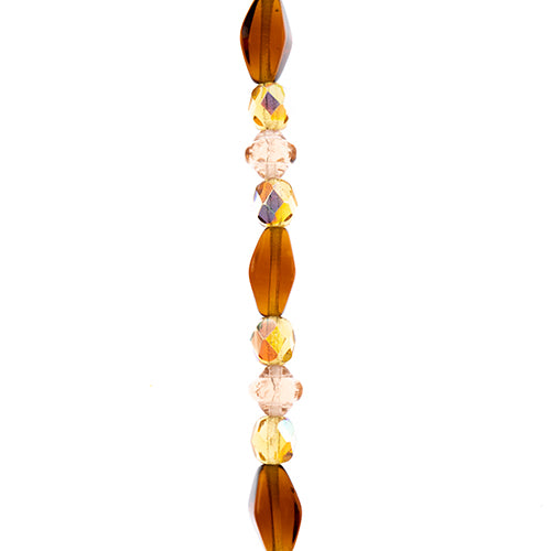 Czech Glass Beads 7in Strand Assorted Shape/ Size Amber Honey