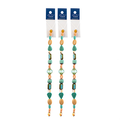 Czech Glass Beads 7in Strand Assorted Shape/ Size Teal and Peach Beach Vibes