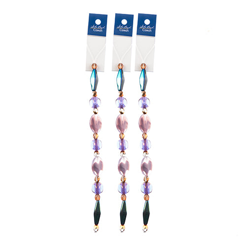 Czech Glass Beads 7in Strand Assorted Shape/ Size Purple Lavender Fields