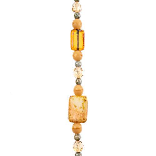 Czech Glass Beads 7in Strand Assorted Shape/ Size Beige Bricks