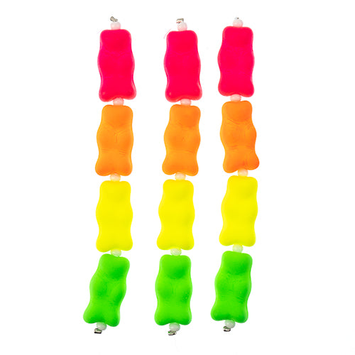 Czech Glass Gummy Bear Bead Strand Assorted Colors Neon Pink Orange Yellow Green 19x10mm 4pcs/Strand