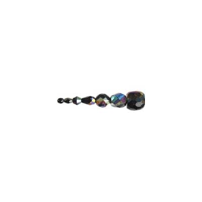 Glass Firepolished Beads Jet Silver Half Coat Assorted Size