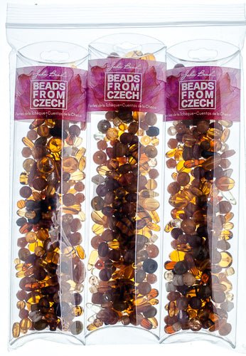Czech Glass Beads Mixes Approx 100g Amber Sunset