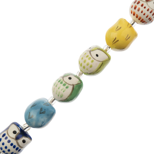 Ceramic Beads Owl Mixed Color 14x17mm 7pcs